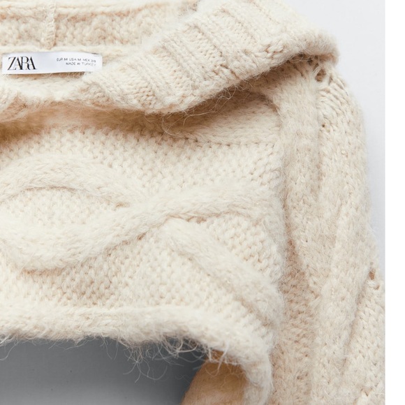 ZARA Cable Knit Arm Warmers Hooded Sweater